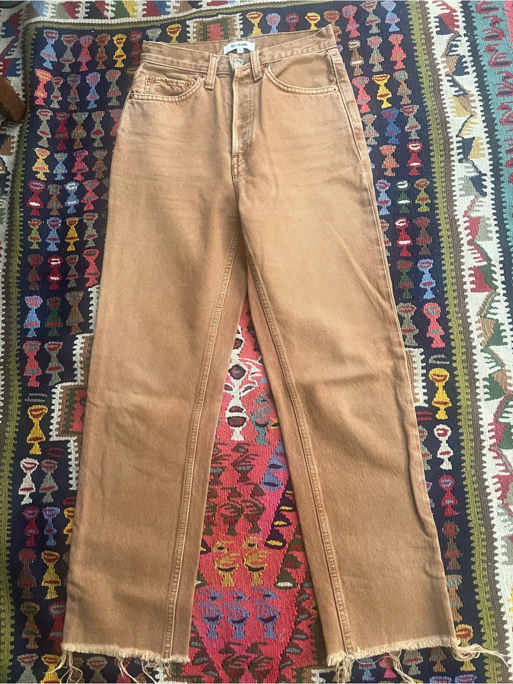 RE/DONE High Rise Straight Leg Jeans Camel Brown Size 24